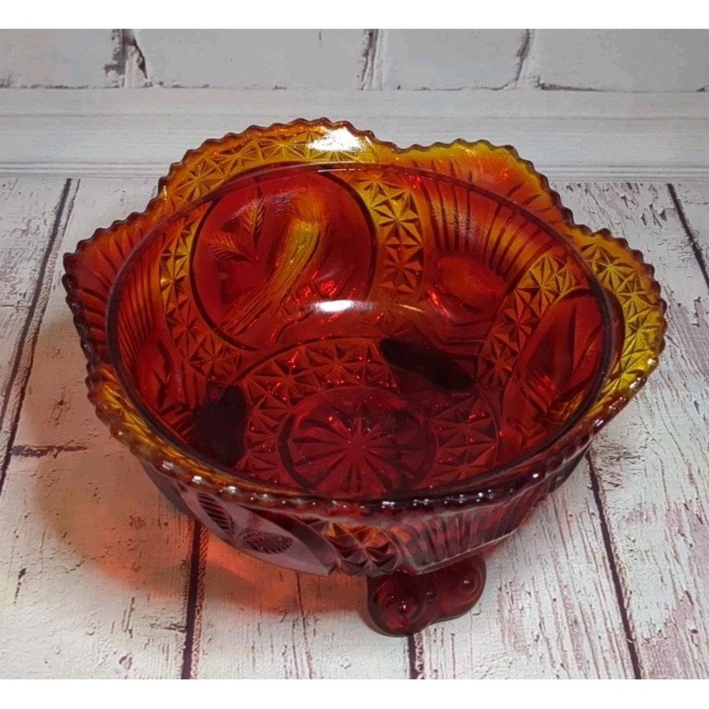 Rare Vintage Hofbauer Byrdes Ruby Red Glass 3 Footed Birds Candy Dish No Lid - Picture 2 of 7